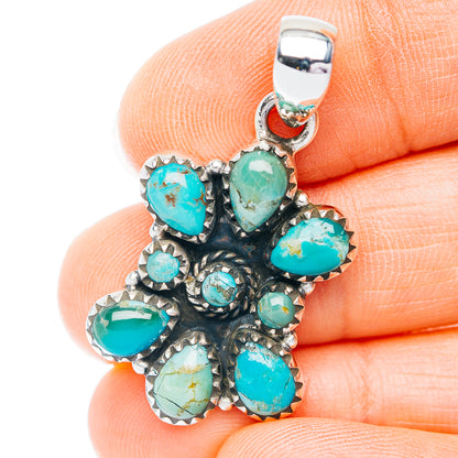 Southwestern Style Kingman Turquoise Pendant 1 1/2" (.925 Sterling Silver)