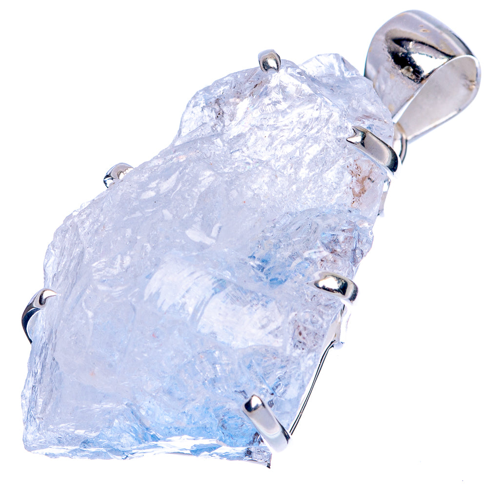 925 sterling silver dumortierite pendant with blue-white raw stone and side prongs
