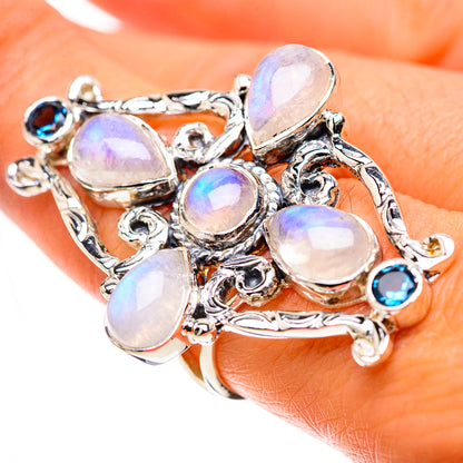 Signature Large Rainbow Moonstone, Blue Topaz Ring Size 8.25 (925 Sterling Silver) RING138305