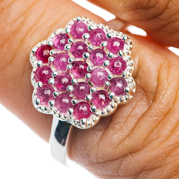 Premium Burmese Ruby Flower Cluster Ring Size 8.25 (.925 Sterling Silver)