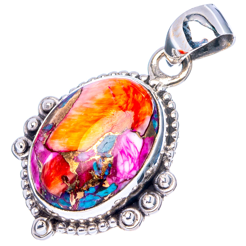 Pink Dahlia Mohave Turquoise Pendant 1 1/4" (.925 Sterling Silver)