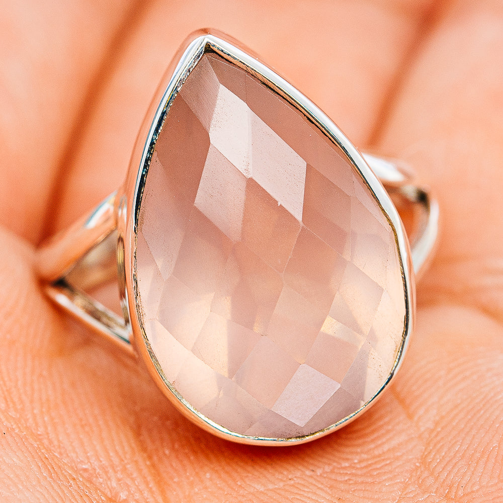 Premium Faceted Rose Quartz Ring Size 8.75 (.925 Sterling Silver)