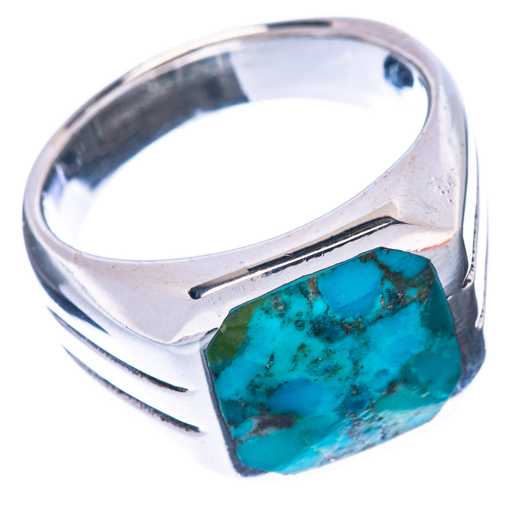 Sterling silver turquoise ring with rectangular turquoise stone, side view