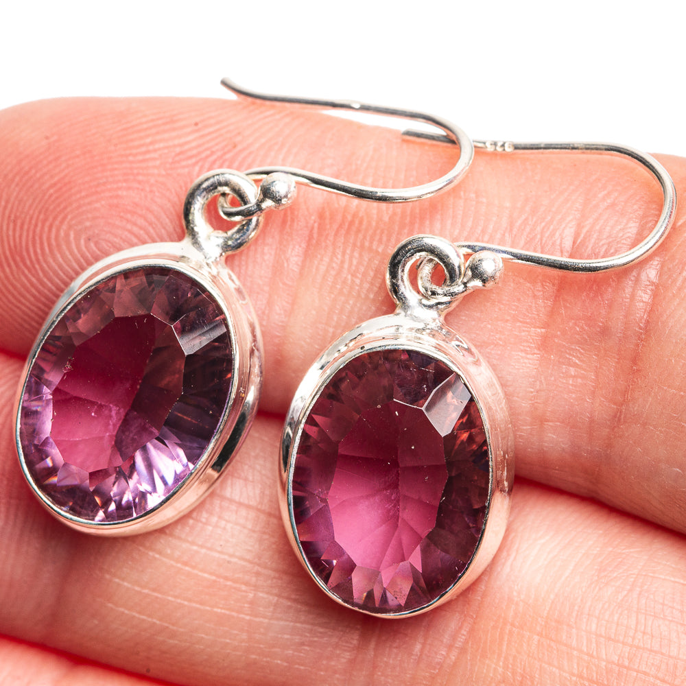 Sterling silver drop earrings with oval faceted purple-pink lab alexandrite stones