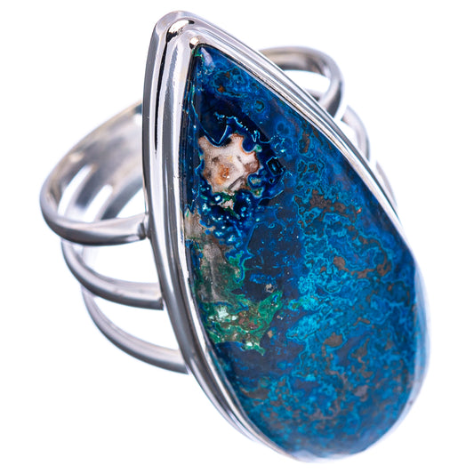 Sterling silver oval stone ring featuring blue azurite malachite with green accents
