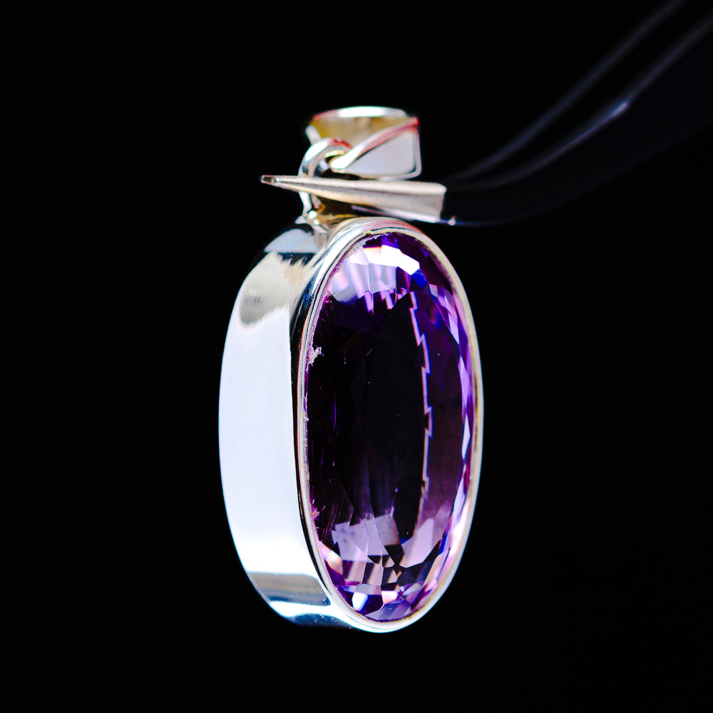 19ct Faceted Brazilian Amethyst Pendant 1 1/2" (.925 Sterling Silver)