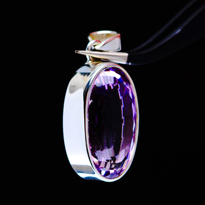 19ct Faceted Brazilian Amethyst Pendant 1 1/2" (.925 Sterling Silver)