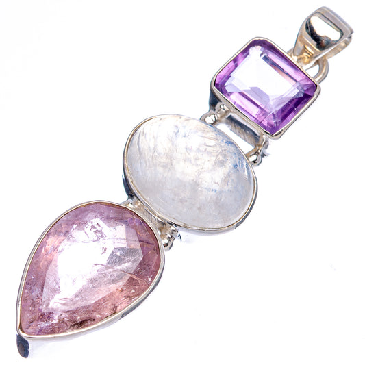 Sterling silver gemstone pendant with amethyst square top and two oval stones