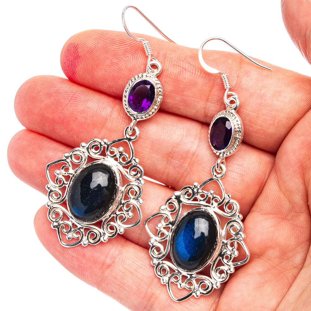 Signature Labradorite, Brazilian Amethyst Earrings 2 1/2" (.925 Sterling Silver)