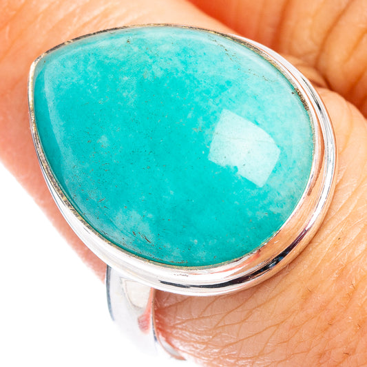 Turquoise amazonite cabochon sterling silver ring with oval top bezel