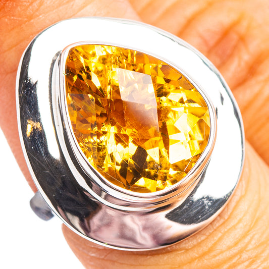 Sterling silver citrine ring, size 7, oval faceted gemstone in polished bezel