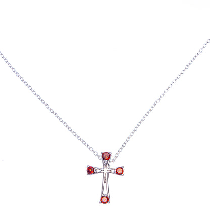 Garnet Cross Necklace 17 7/8" (925 Sterling Silver) N90043