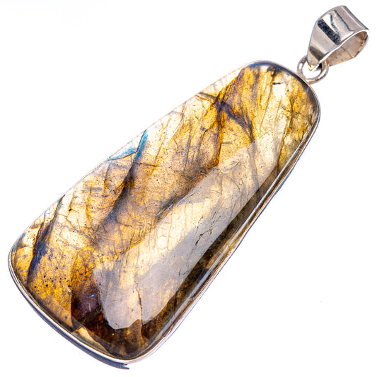 Labradorite pendant with oval sterling silver bezel, cream-and-yellow stone pattern and bail