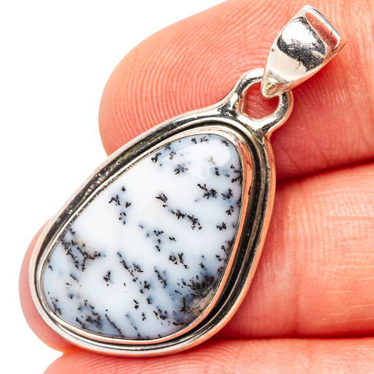 Dendritic opal pendant in .925 sterling silver, teardrop stone with dark dendrites