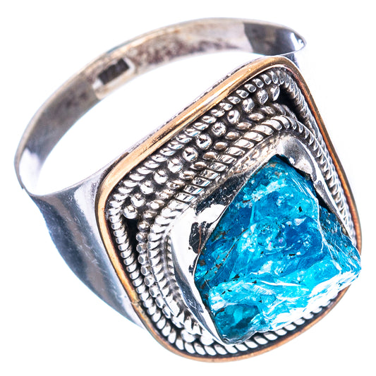 Sterling silver ring with carved rope-style setting and blue apatite cushion stone