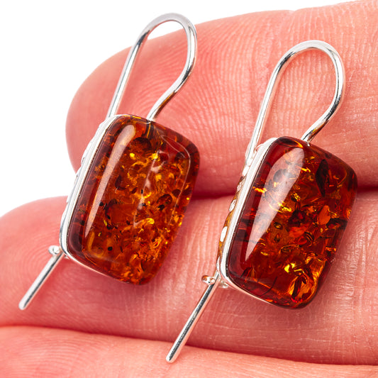 Amber rectangular drop earrings with .925 sterling silver hooks
