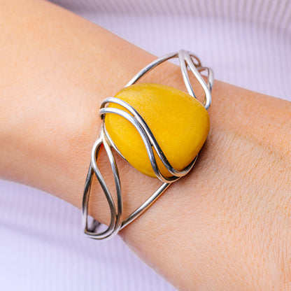 Baltic Amber Cuff Bracelet Adjustable (.925 Sterling Silver)