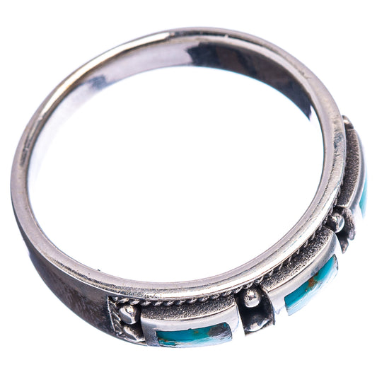 Sterling silver turquoise inlay ring with blue side stones and textured bezel