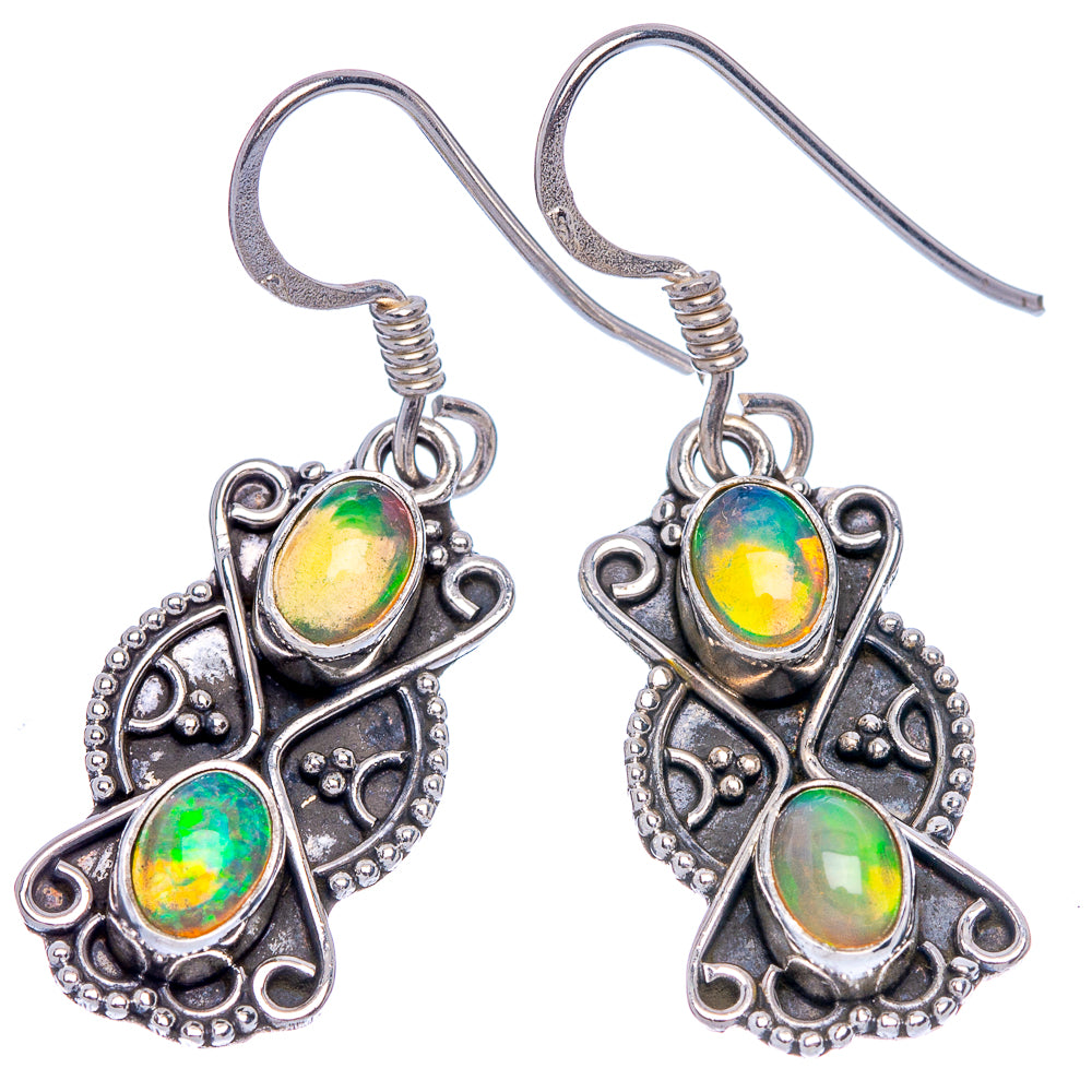 925 sterling silver drop earrings with three multicolor oval opal cabochons