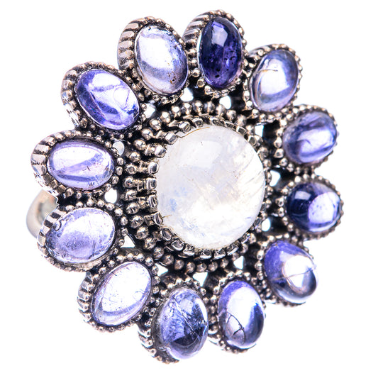 Large Rainbow Moonstone, Tanzanite Ring Size 6.25 (925 Sterling Silver) R140827