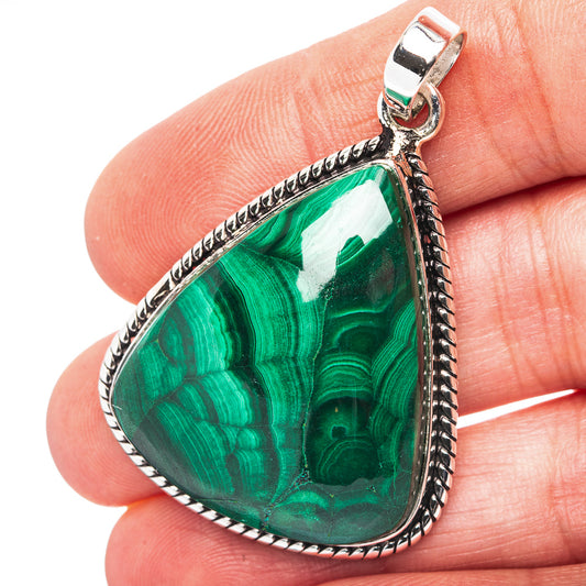 Malachite Pendant 1 7/8" (.925 Sterling Silver)