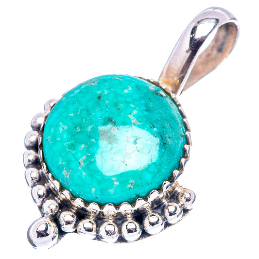Turquoise oval pendant in sterling silver beaded bezel setting