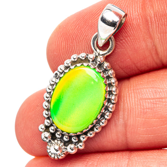 Green Aurora Opal Pendant 1 3/8" (.925 Sterling Silver)