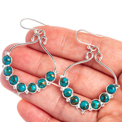 Blue Copper Composite Turquoise Earrings 1 7/8" (925 Sterling Silver) E433022