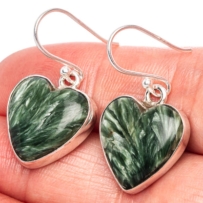 Seraphinite Heart Earrings 1 1/8" (925 Sterling Silver) E1106