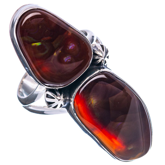 Sterling silver oval fire agate ring with red glow, star cutout bezel, size 6.25