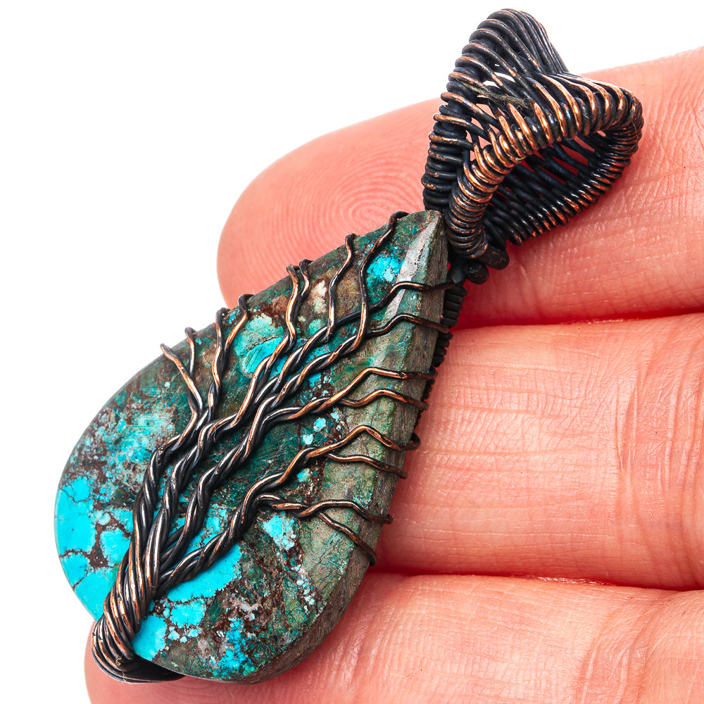 Turquoise Tree of Life Pendant 1 7/8" (Oxidized Copper)