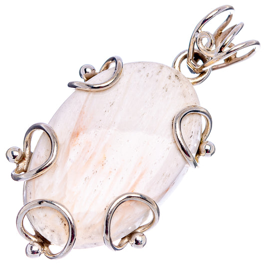 Scolecite pendant in .925 sterling silver, large oval stone with ornate wire loops