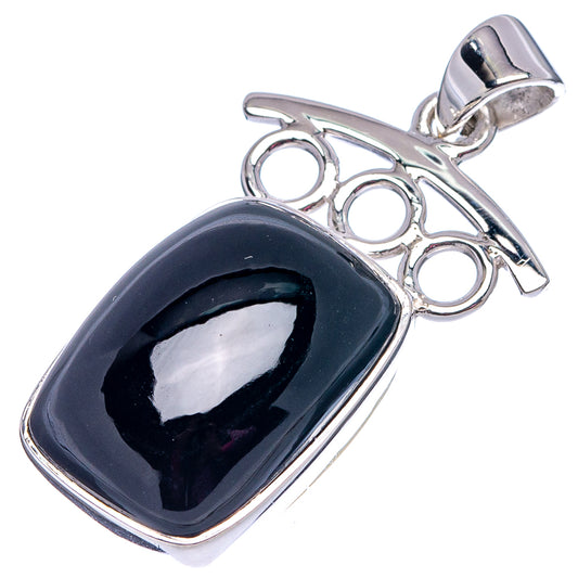 Black onyx rectangle pendant with .925 sterling silver openwork frame and bail