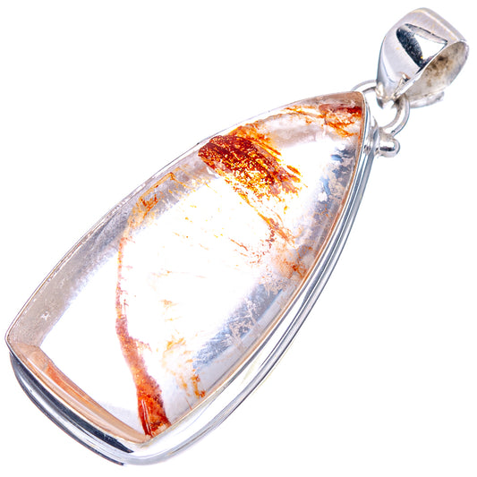 Marcasite-in-quartz pendant in .925 sterling silver setting, translucent stone with red amber band