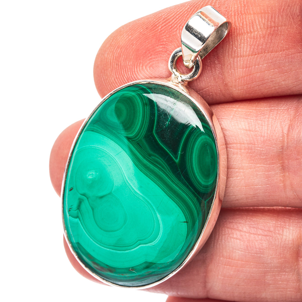 Malachite Pendant 1 3/4" (.925 Sterling Silver)