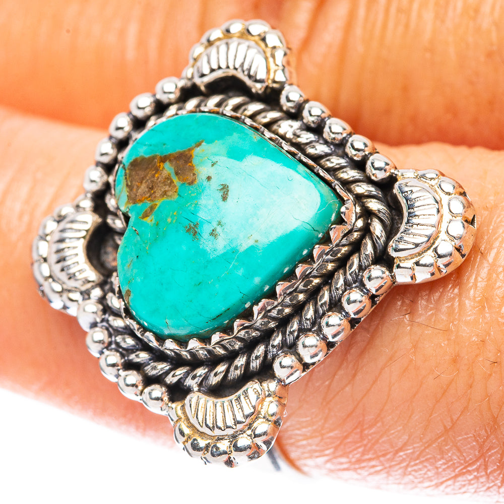 Kingman Turquoise Heart Ring Size 8.25 (925 Sterling Silver) R4037