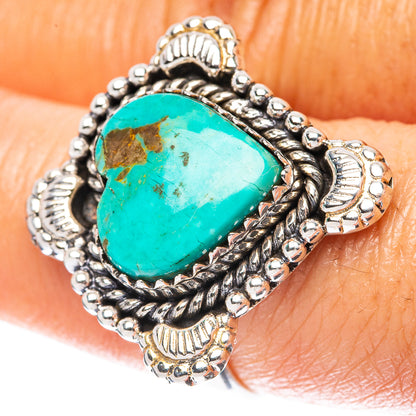 Kingman Turquoise Heart Ring Size 8.25 (925 Sterling Silver) R4037