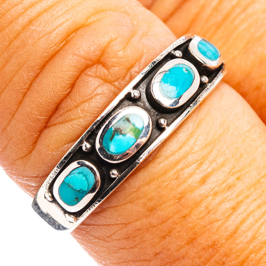 Turquoise inlay sterling silver ring with oval stones, size 8.5