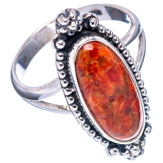 Sponge coral oval ring, .925 sterling silver with openwork top and beaded side setting