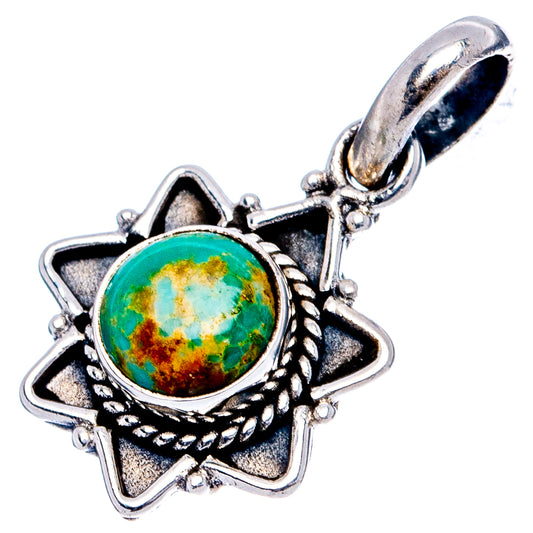 Sterling silver pendant featuring round green variscite cabochon with decorative star setting