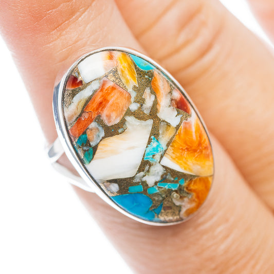 Oval .925 sterling silver ring with turquoise inlay mosaic, size 7