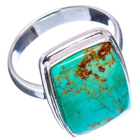 Square turquoise cabochon sterling silver ring, open bezel