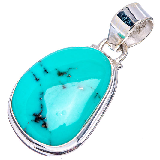 Turquoise oval pendant in .925 sterling silver with bail loop, full view