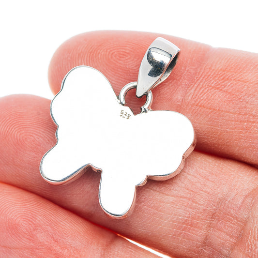 Sterling silver butterfly pendant with polished cutout silhouette and hanging bail