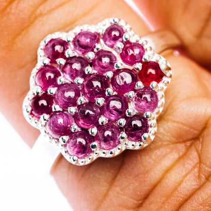 Burmese Ruby Cluster Ring Size 6.25 (.925 Sterling Silver)