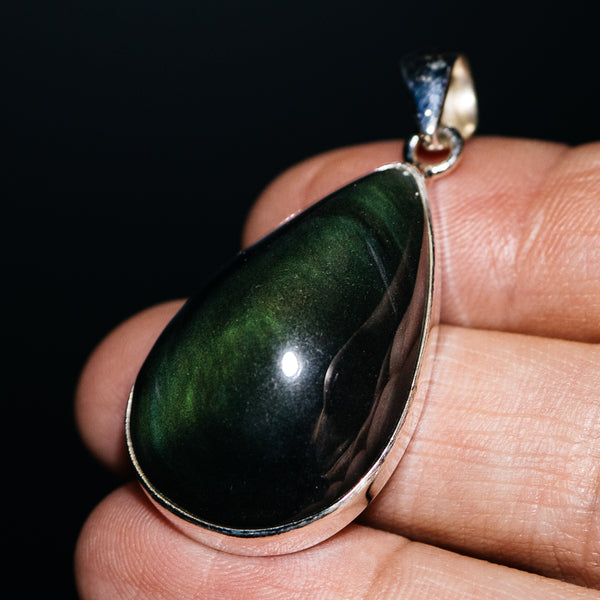 Rainbow Obsidian Pendant 1 3/4" (.925 Sterling Silver)