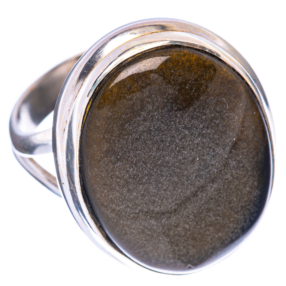 Golden Sheen Obsidian Ring Size 7 (925 Sterling Silver) R1623