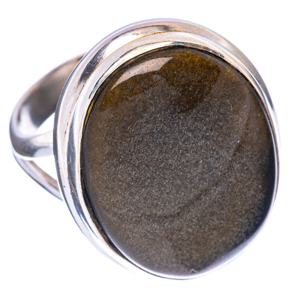 Golden Sheen Obsidian Ring Size 7 (925 Sterling Silver) R1623