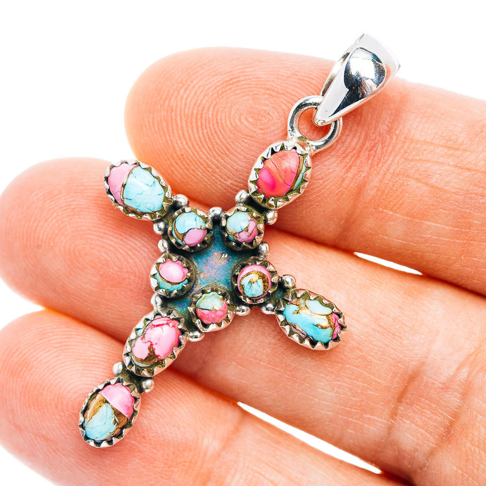 Southwestern Style Cotton Candy Turquoise Cross Pendant 1 3/4" (.925 Sterling Silver)