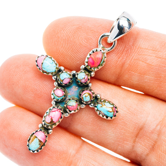Southwestern Style Cotton Candy Turquoise Cross Pendant 1 3/4" (.925 Sterling Silver)